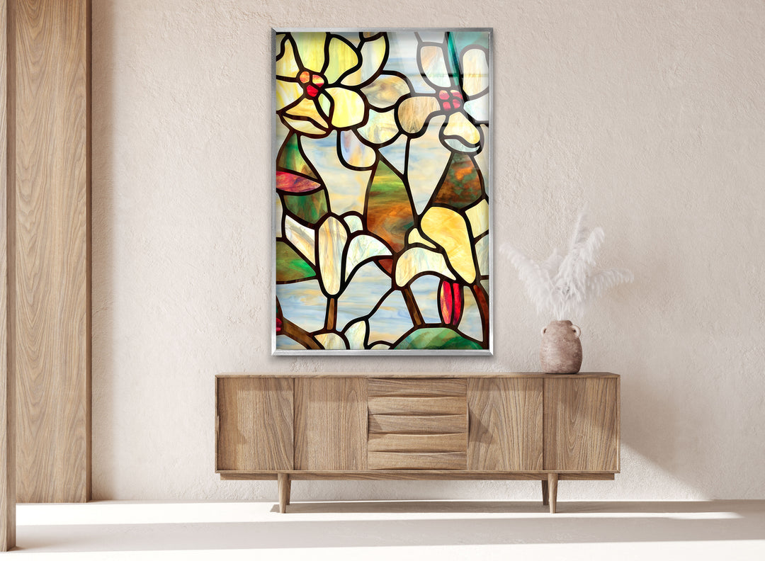 Stained Floral Glass Wall Art, glass photo prints, glass picture prints