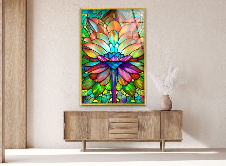 Stained Glass Lotus Flower Glass Wall Art, custom glass photo prints, large glass prints