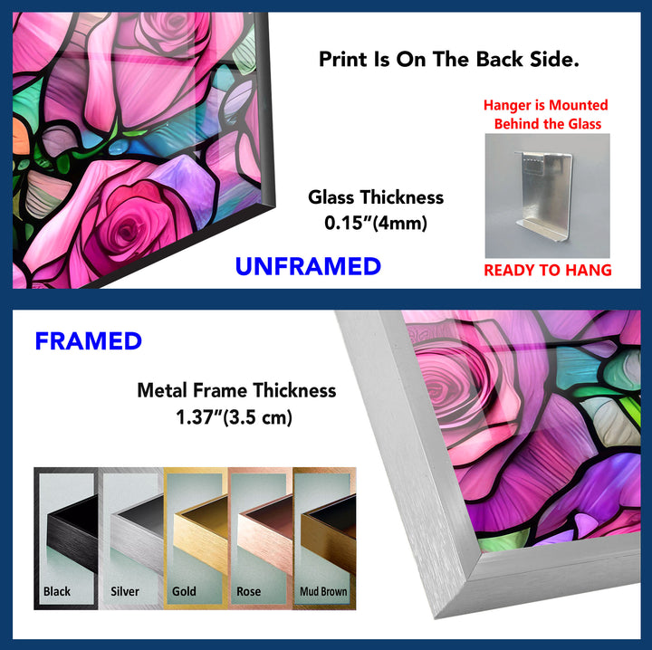 Pink Roses Stained Glass Wall Art, Glass Printing Wall Art, Print photos on glass