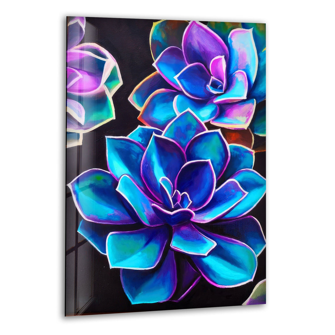 Oil Painting Purple Succulent Glass Wall Art, print picture on glass, Tempered Glass Wall Art