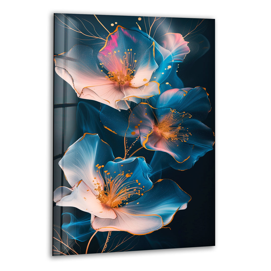 Glowing Pink Flower Glass Wall Art, print picture on glass, Tempered Glass Wall Art