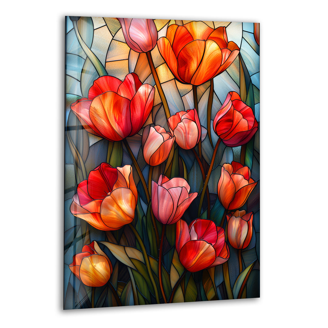 Stained Red Tulips Glass Wall Art, print picture on glass, Tempered Glass Wall Art