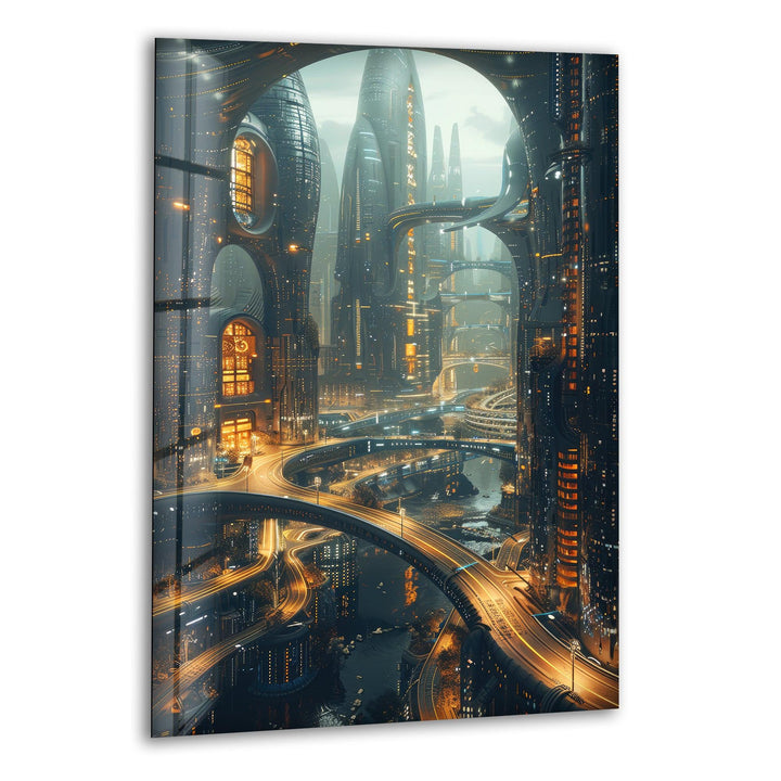 Cityscape Glass Wall Art, glass art painting, glass art for the Wall