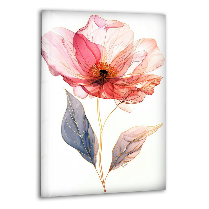 Watercolor Flower Line  Glass Wall Art