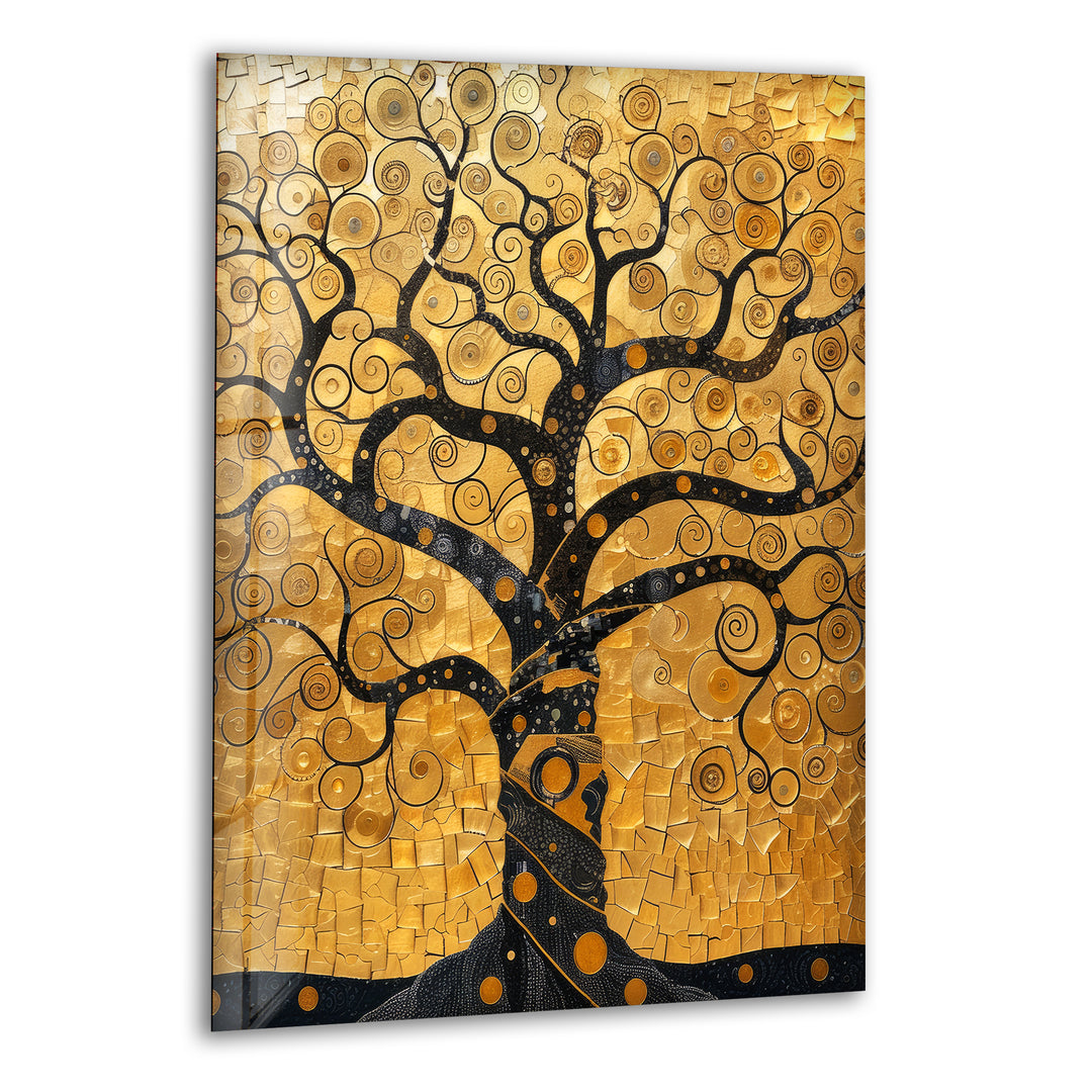 Mosaic Golden Tree Of Life Glass Wall Art, print picture on glass, Tempered Glass Wall Art