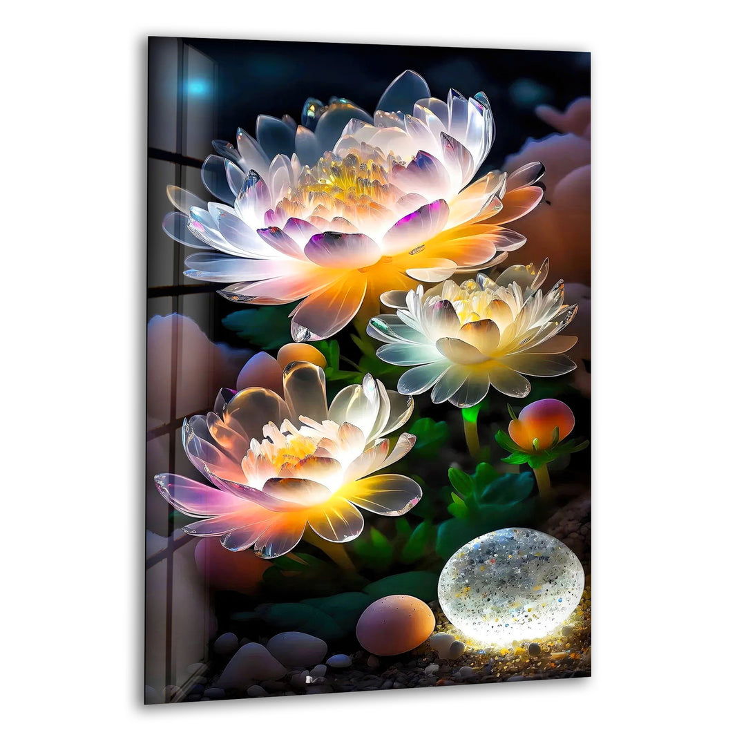 Luminous Lotus Flower Glass Wall Art, print picture on glass, Tempered Glass Wall Art