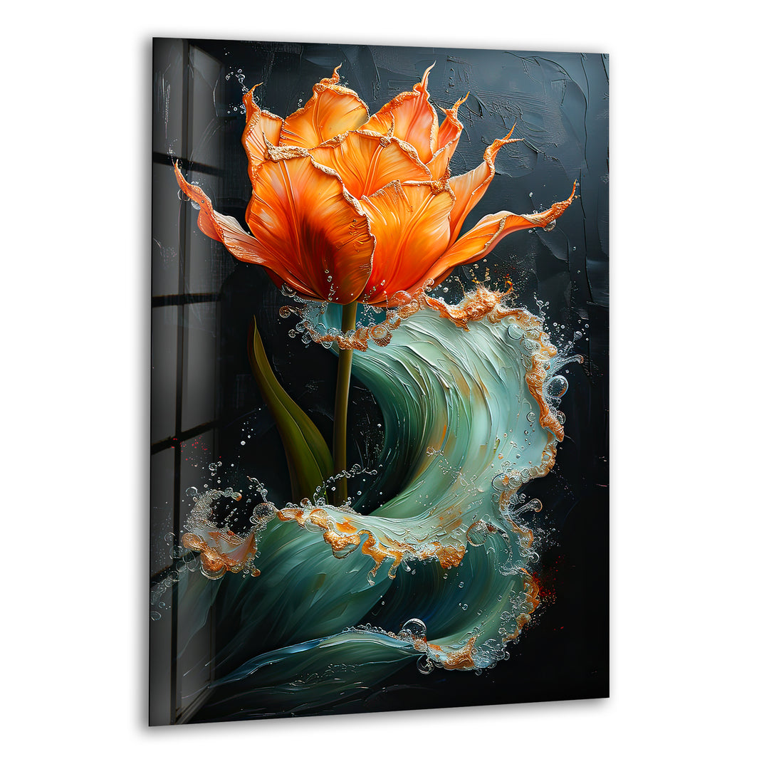 Orange Abstract Flower Glass Wall Art, print picture on glass, Tempered Glass Wall Art