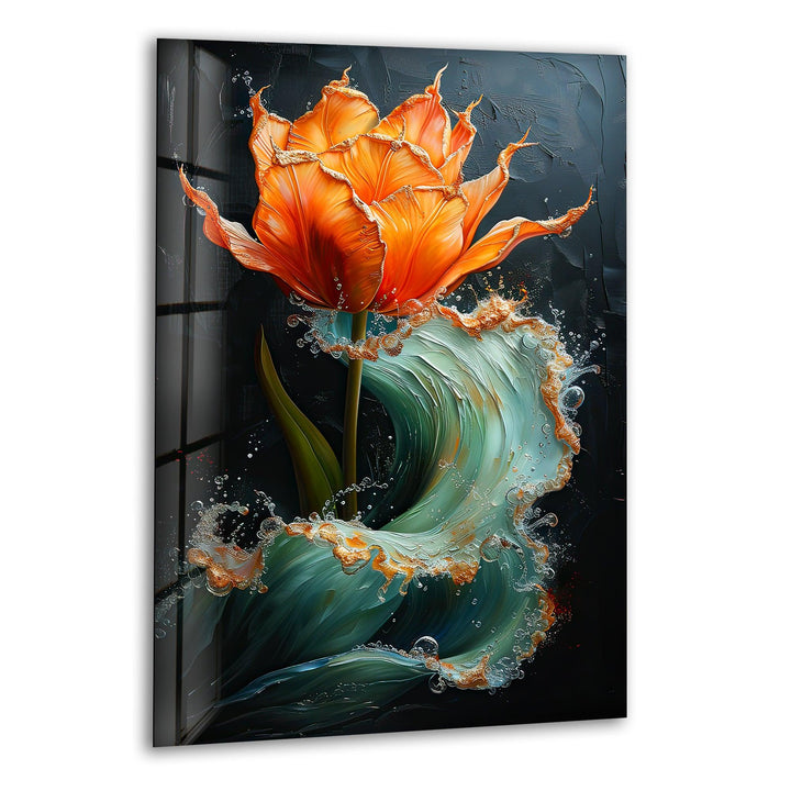 Orange Abstract Flower Glass Wall Art, print picture on glass, Tempered Glass Wall Art