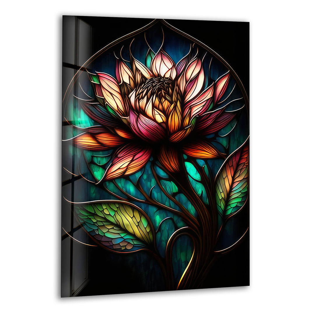 Peony Dark Stained Floral Glass Wall Art, print picture on glass, Tempered Glass Wall Art