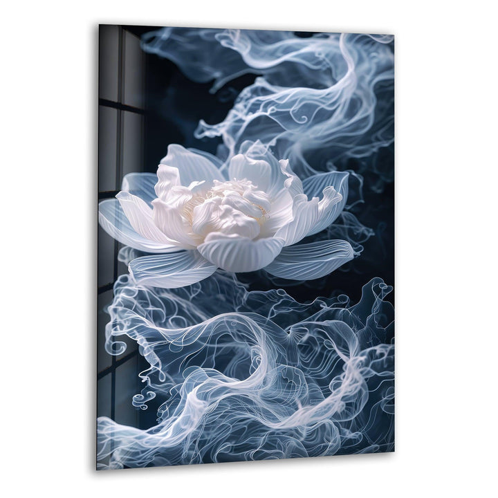 Smoke White Flower Glass Wall Art, print on glass, glass printed photos