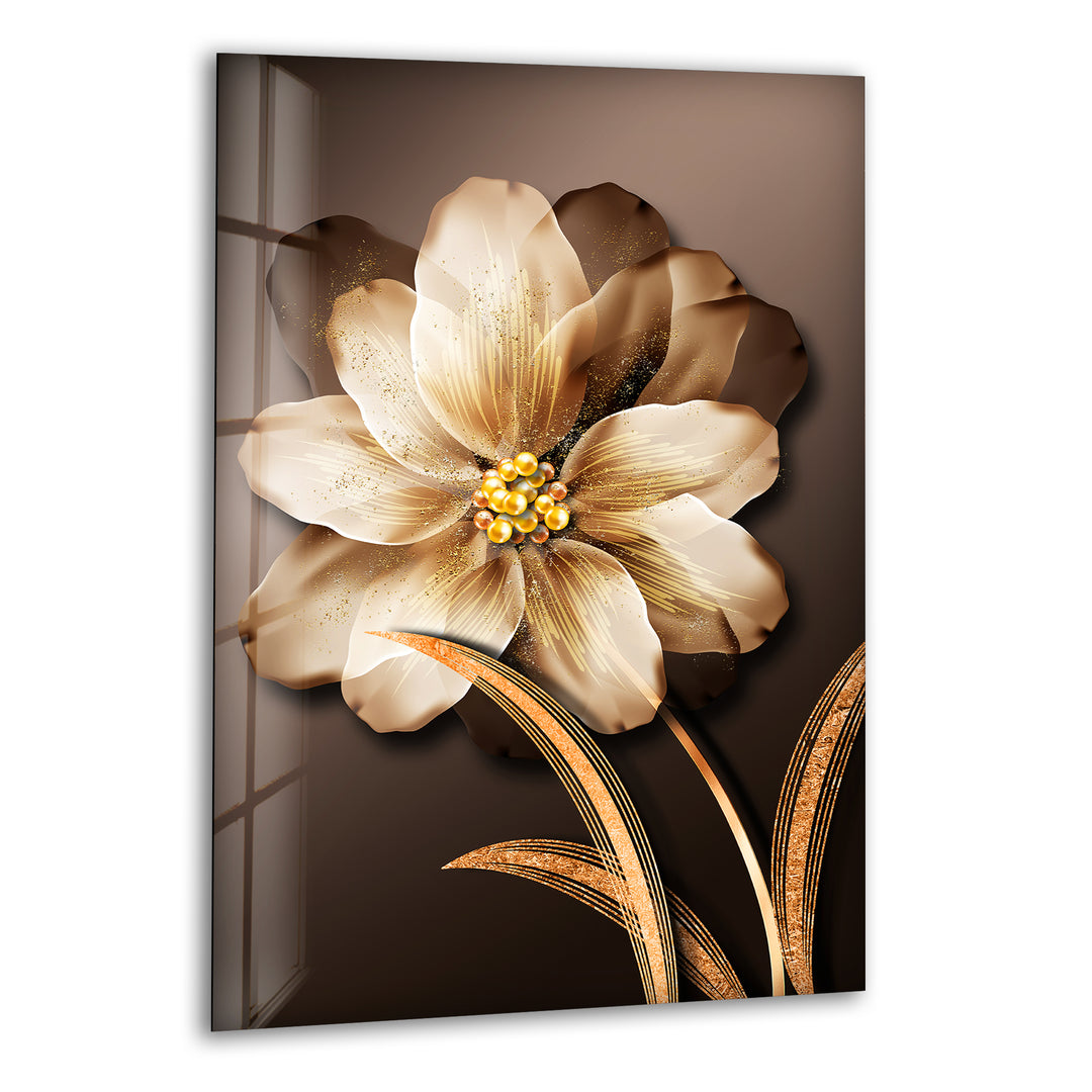 Golden Flower Glass Wall Art, print picture on glass, Tempered Glass Wall Art