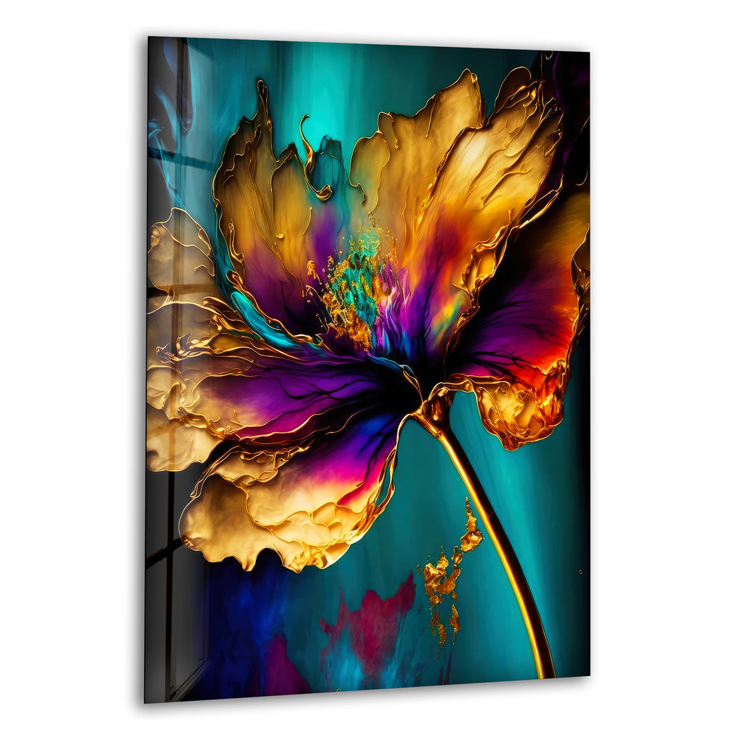 Gold Abstract Flower Glass Wall Art, print picture on glass, Tempered Glass Wall Art