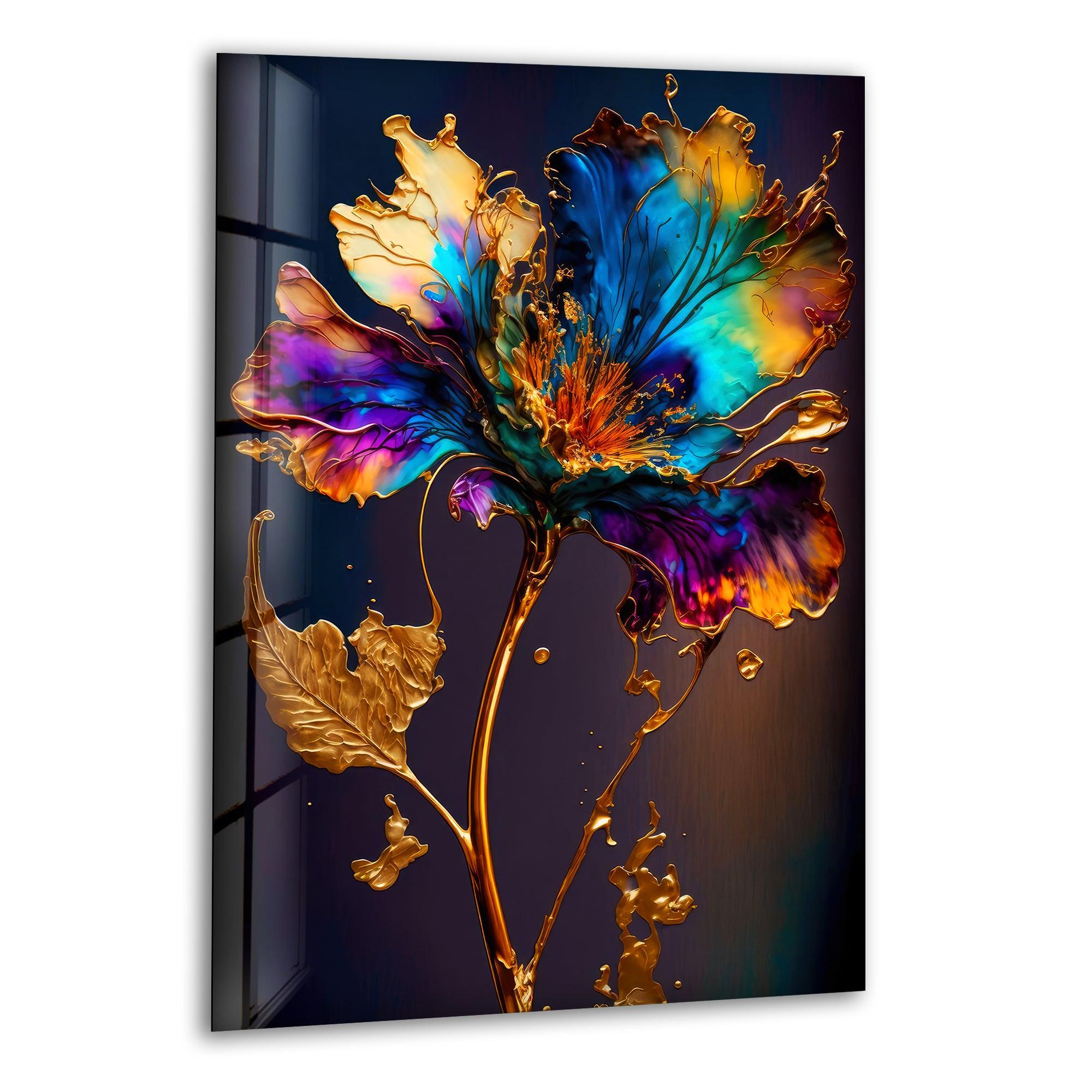 Gold Abstract Flower Glass Wall Art, print on glass, glass printed photos