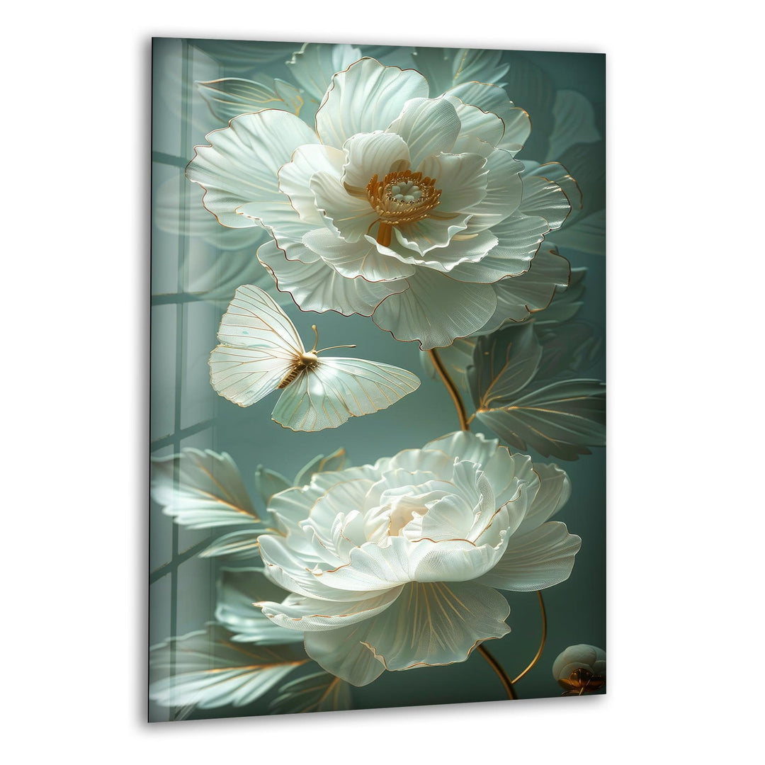 Gardenia Peony Glass Wall Art, print picture on glass, Tempered Glass Wall Art