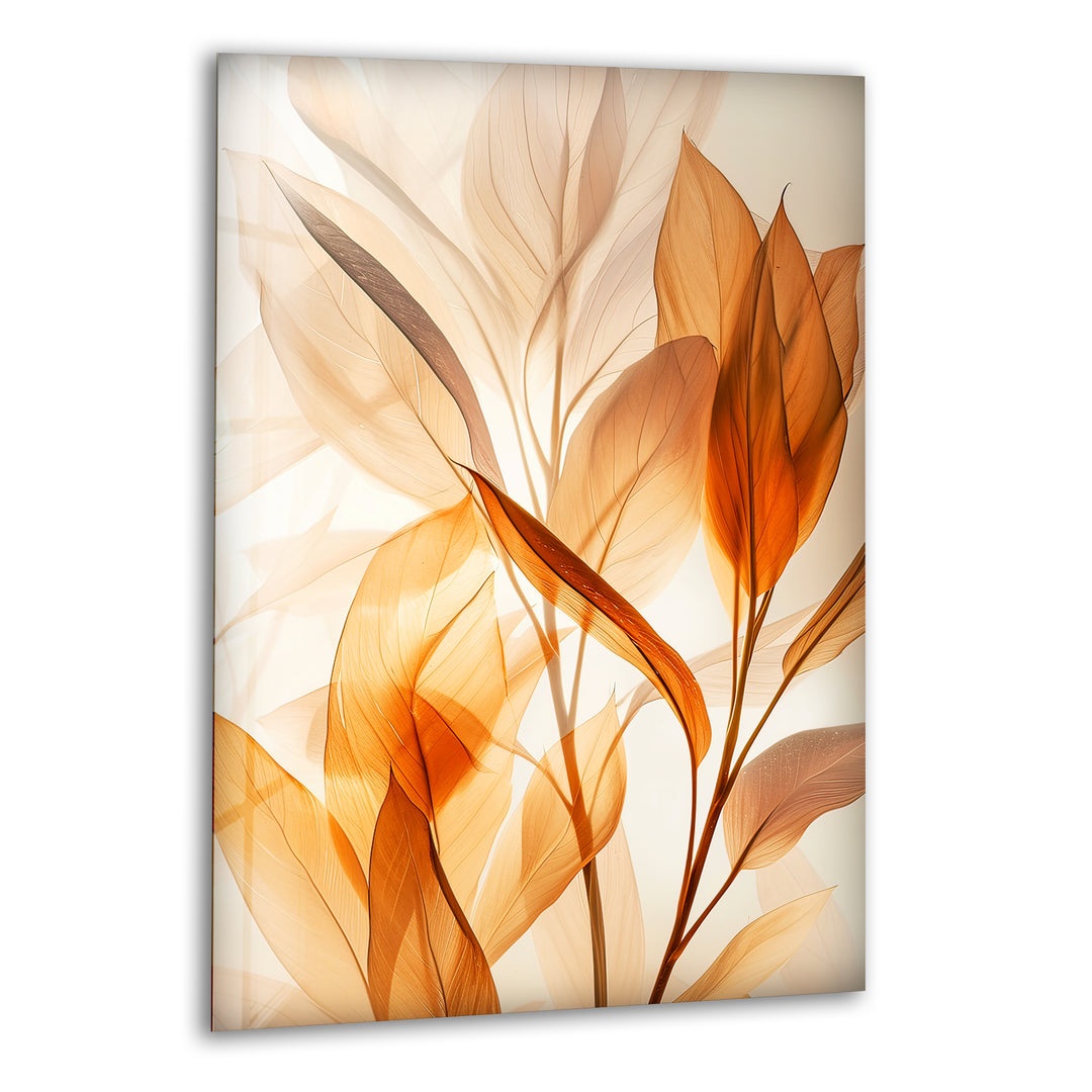 Watercolor Orange Leaves Glass Wall Art, print picture on glass, Tempered Glass Wall Art