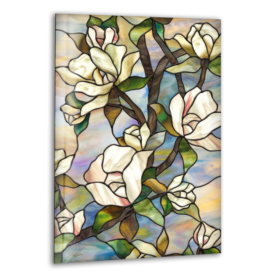 Stained Magnolia Glass Wall Art, print on glass, glass printed photos