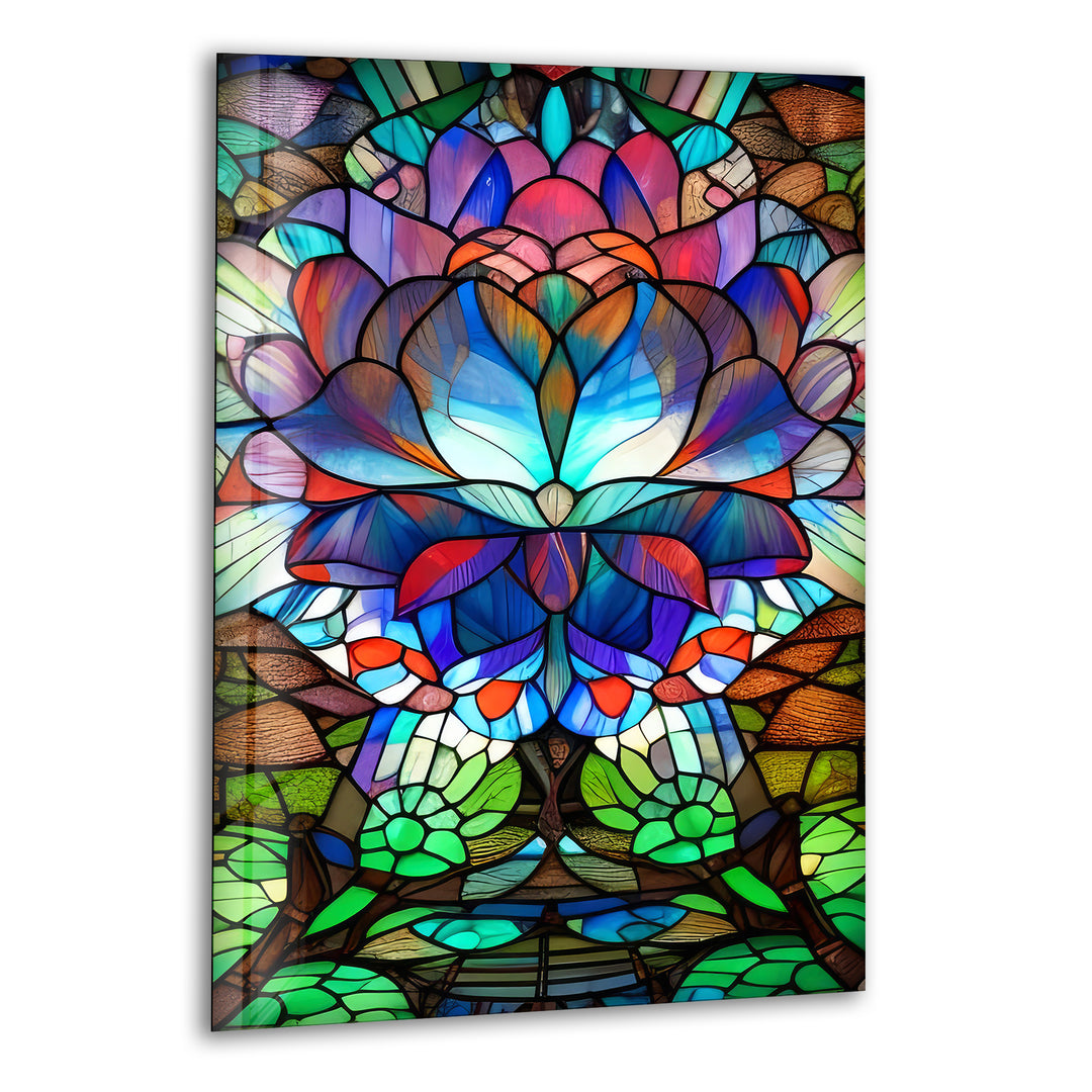 Lotus Flower Stained Glass Wall Art, print picture on glass, Tempered Glass Wall Art