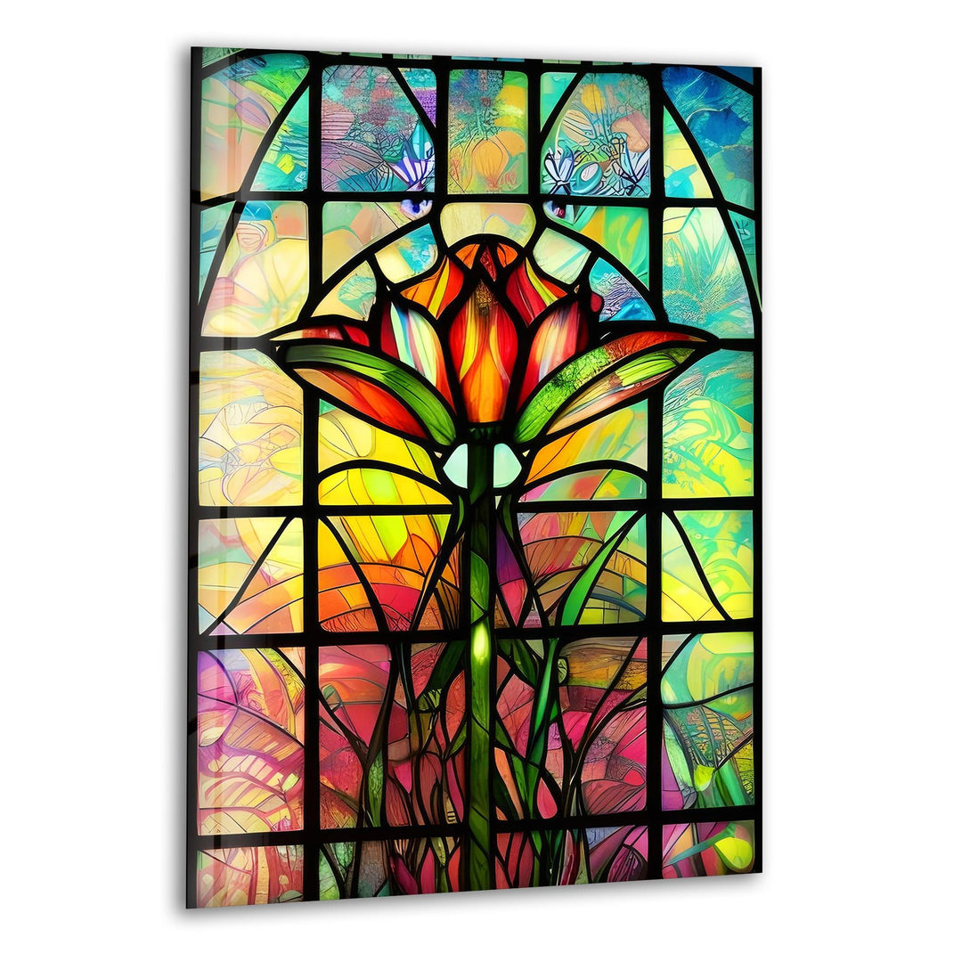 Orange Stained Floral Glass Wall Art, print picture on glass, Tempered Glass Wall Art