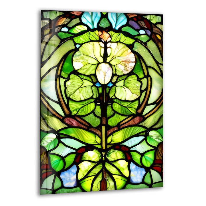 Stained Green Leaf Glass Wall Art, print on glass, glass printed photos