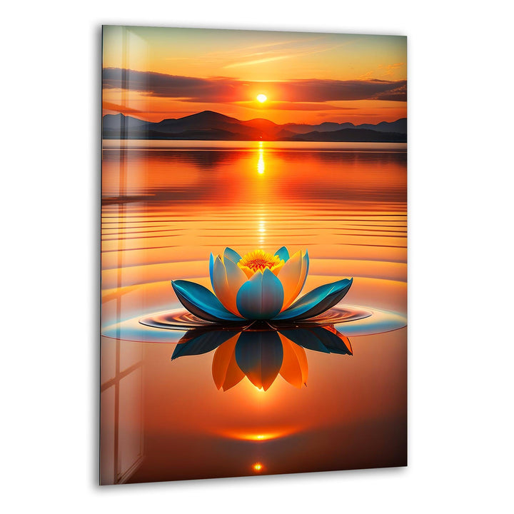 Lotus At Sunset Glass Wall Art, print on glass, glass printed photos