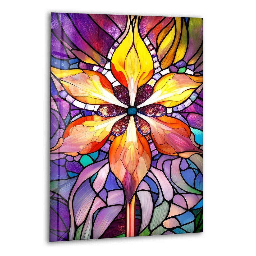 Colored Mosaic Flower Glass Wall Art, print on glass, glass printed photos