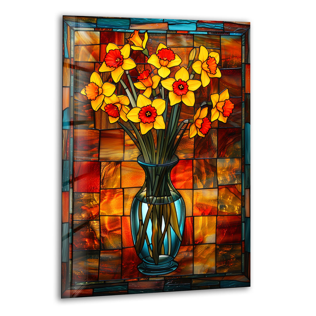 Yellow Daffodil Stained Glass Wall Art, print picture on glass, Tempered Glass Wall Art