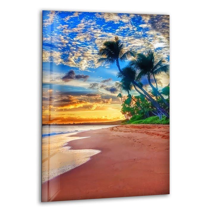 Sunset on The Tropic Beach Glass Wall Art custom glass photo prints, large glass prints