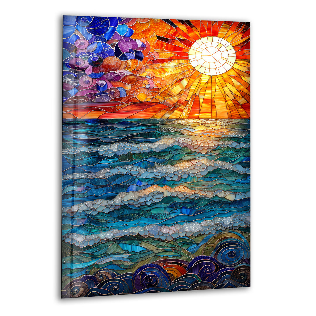 Mosaic Sunset Sea Glass Wall Art custom glass pictures, glass art prints