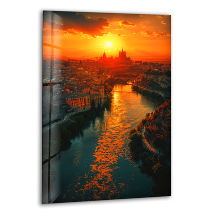 Spain Golden Hour River Glass Wall Art