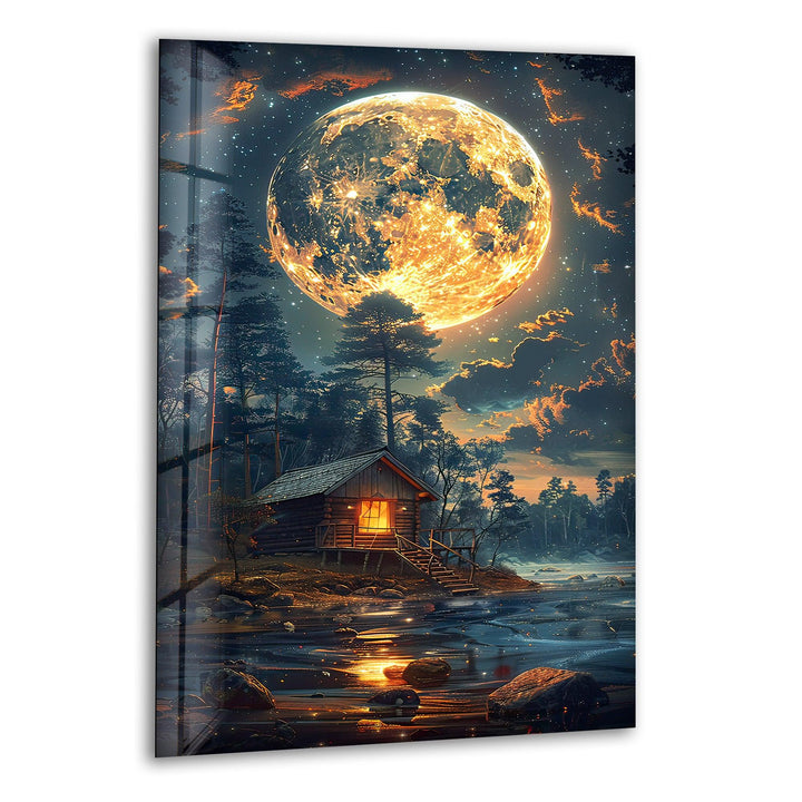 Night Starry Sky & House Glass Wall Art print picture on glass, Tempered Glass Wall Art