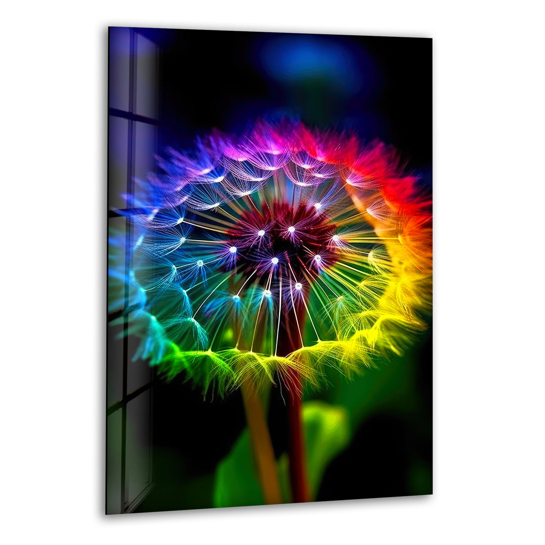 Rainbow Colors Dandelion Glass Wall Art, print picture on glass, Tempered Glass Wall Art