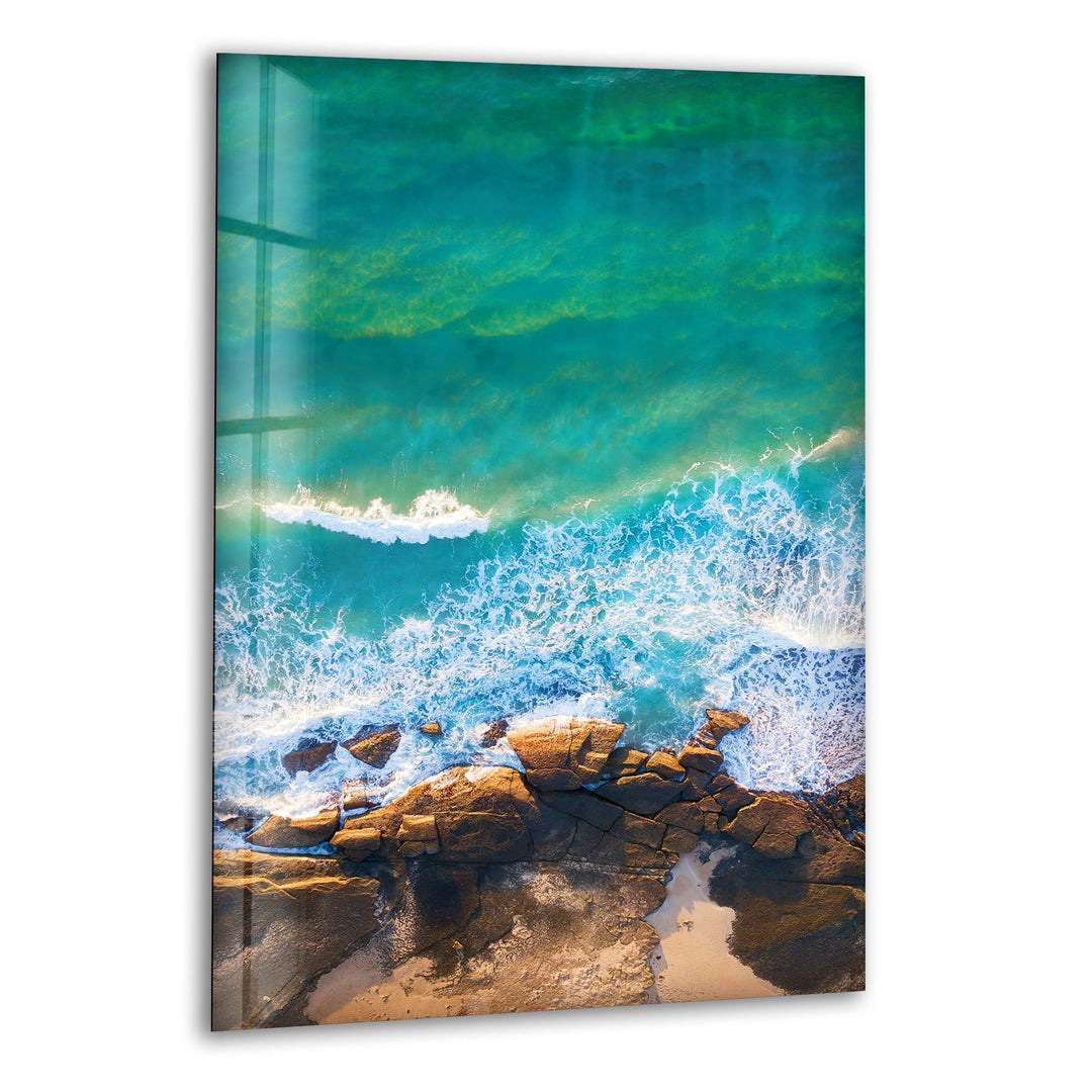 Blue Water With Some Rocks Glass Wall Art custom glass photo prints, large glass prints