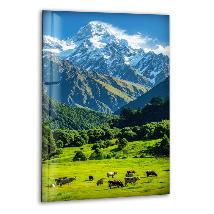 Cows & Mountains Landscape Glass Wall Art custom glass photo prints, large glass prints