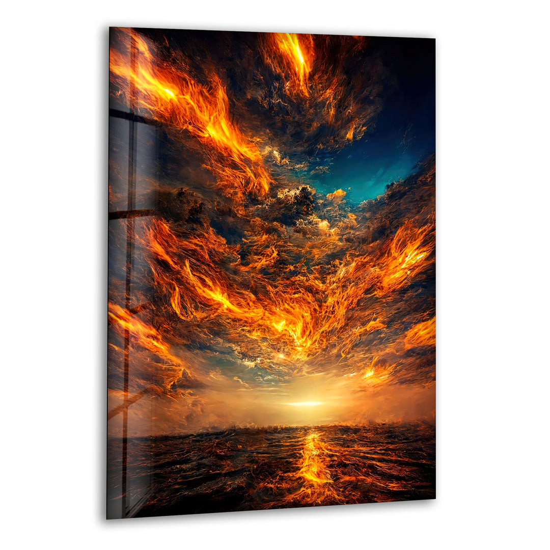 Burning Sky Landscape Glass Wall Art photo print on glass, prints on glass wall art