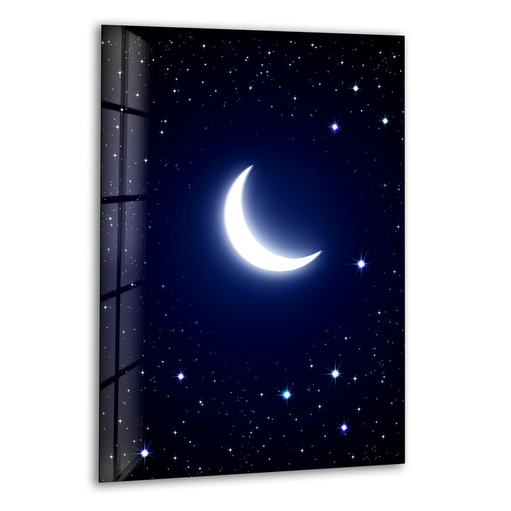 Night Sky With Moon Glass Wall Art glass image printing, glass prints from photos