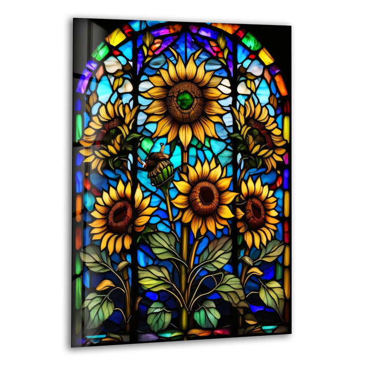 Sunflowers Stained Glass Wall Art, print picture on glass, Tempered Glass Wall Art