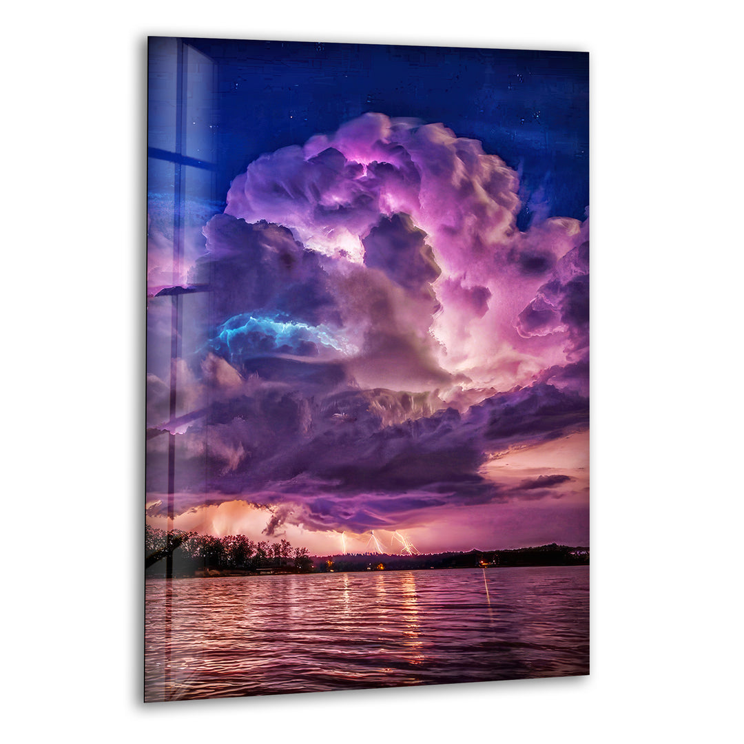 Lightning Storm Landscape Glass Wall Art print on glass, glass printed photos