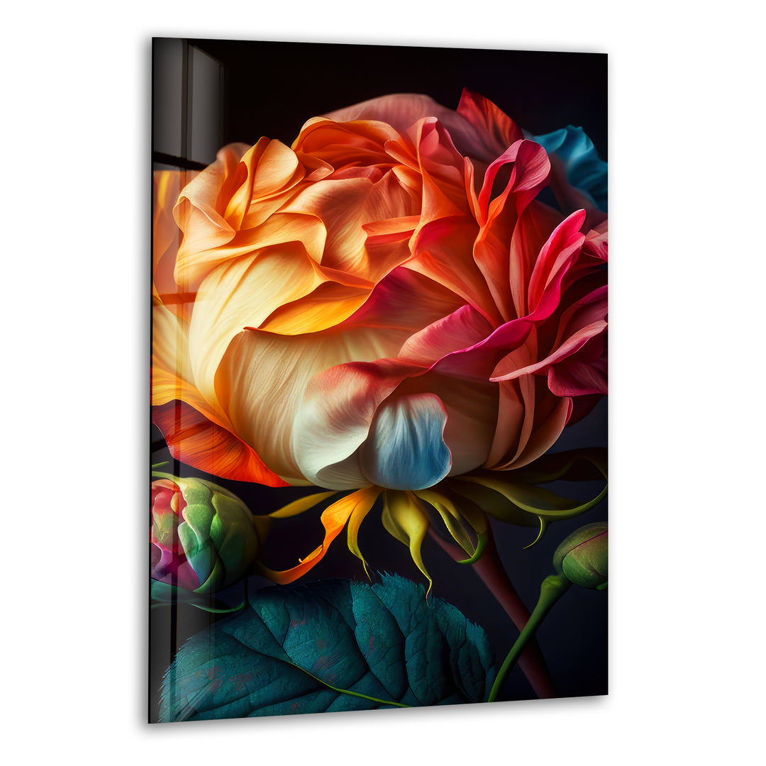 Multicolored Rosebud Glass Wall Art, print picture on glass, Tempered Glass Wall Art