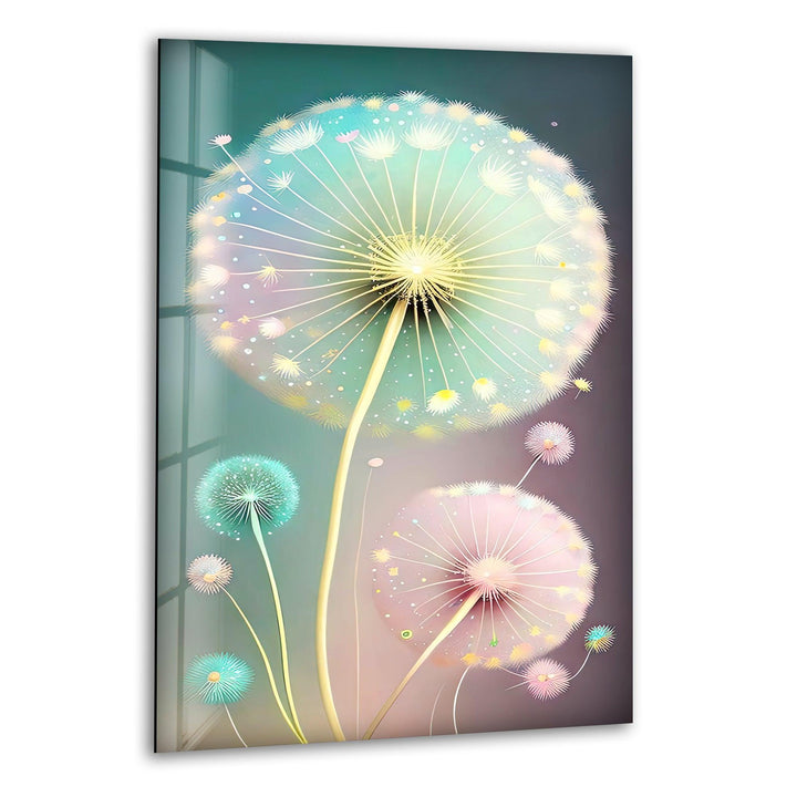 Delicate Pastel Colors Dandelion Glass Wall Art, print picture on glass, Tempered Glass Wall Art