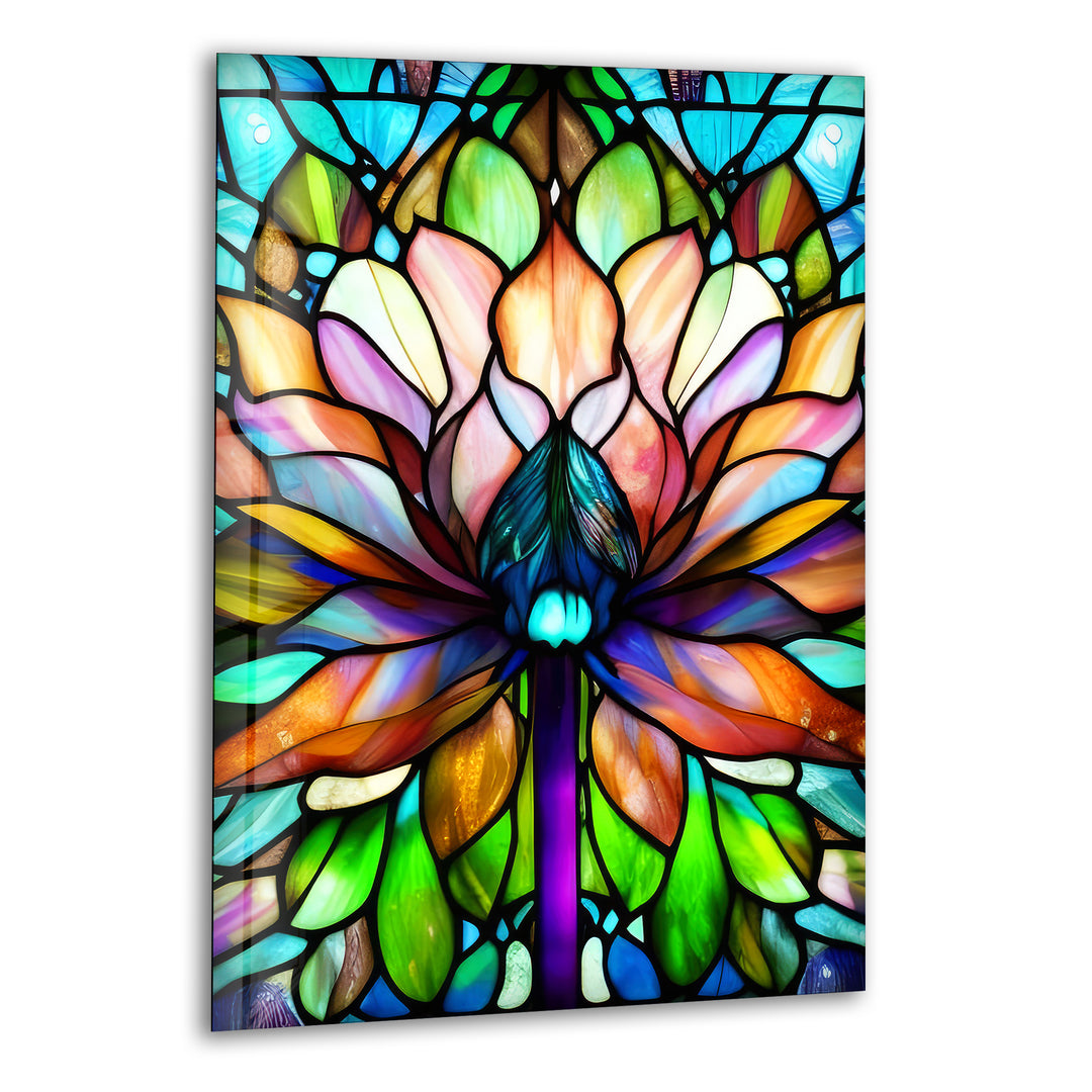 Stained Lotus Flower Glass Wall Art, print on glass, glass printed photos