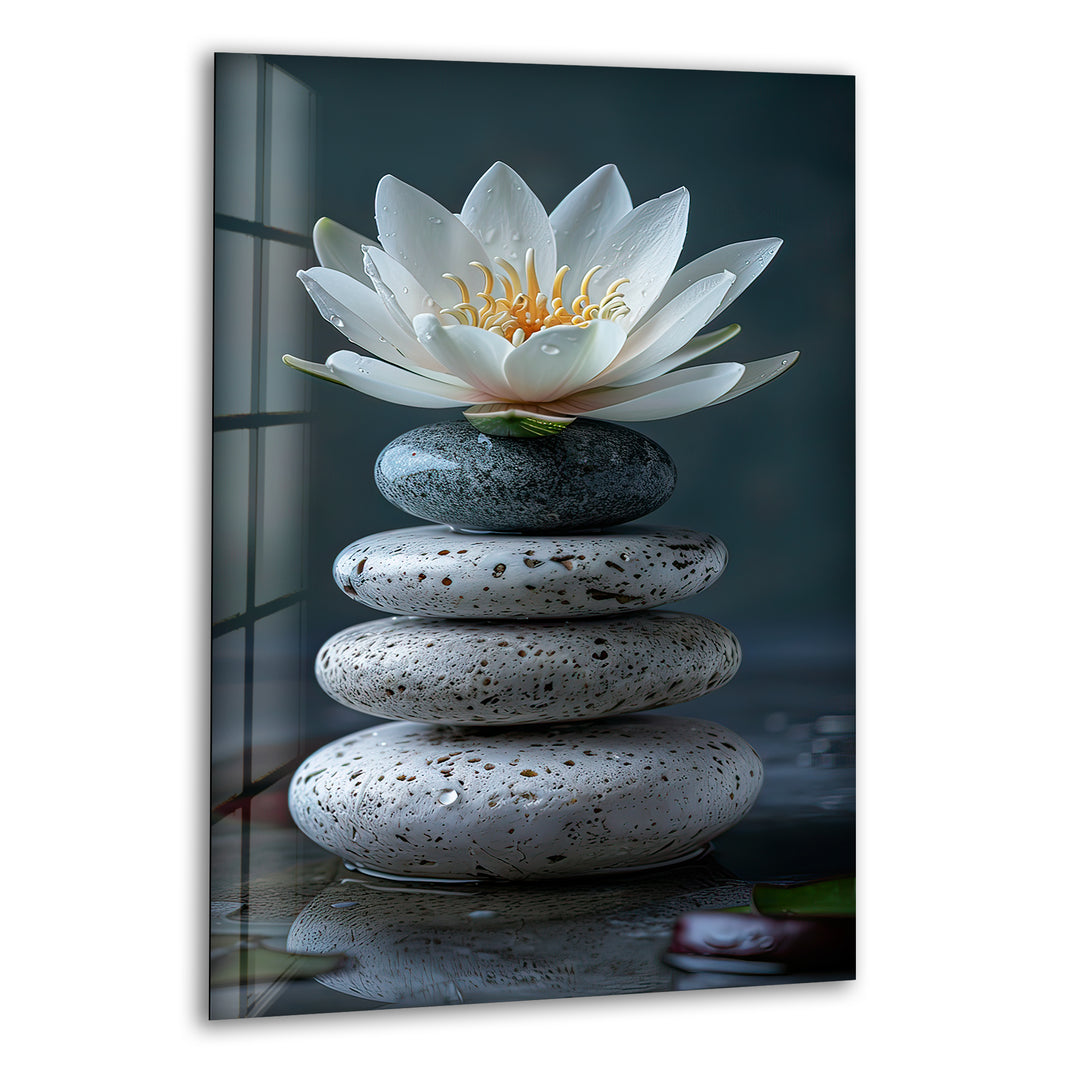 Zen Stones & Lotus Glass Wall Art, print picture on glass, Tempered Glass Wall Art