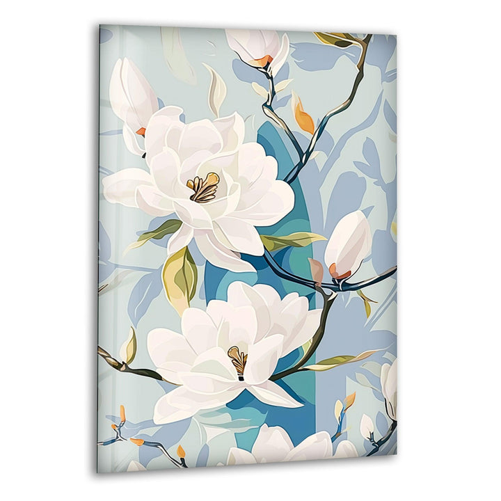 White Floral Glass Wall Art, print on glass, glass printed photos