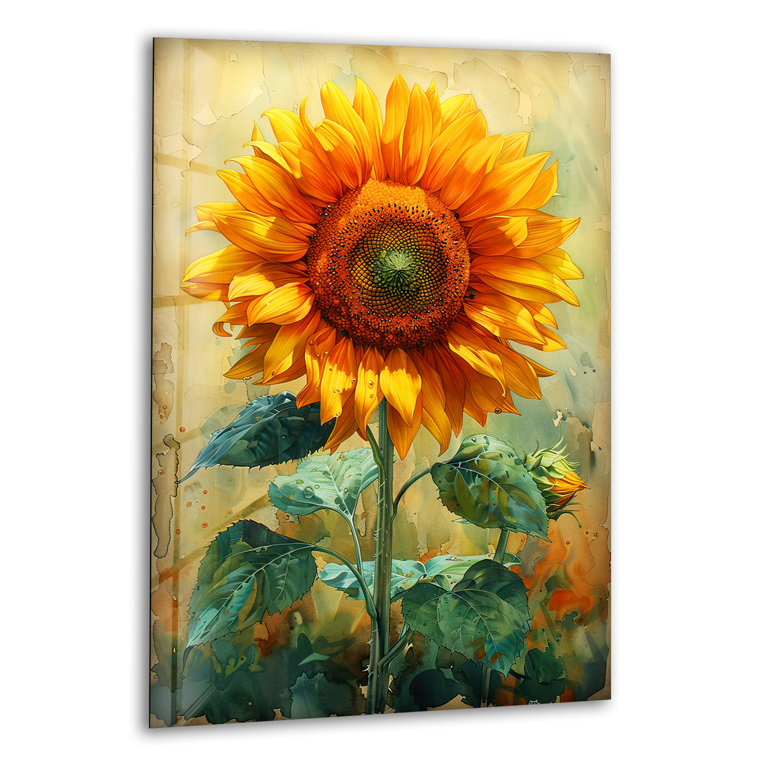 Watercolor Sunflower Glass Wall Art, print picture on glass, Tempered Glass Wall Art