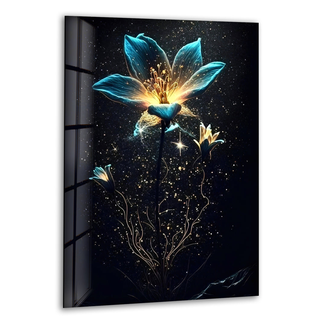 Bioluminescent Flowers Glass Wall Art, print on glass, glass printed photos