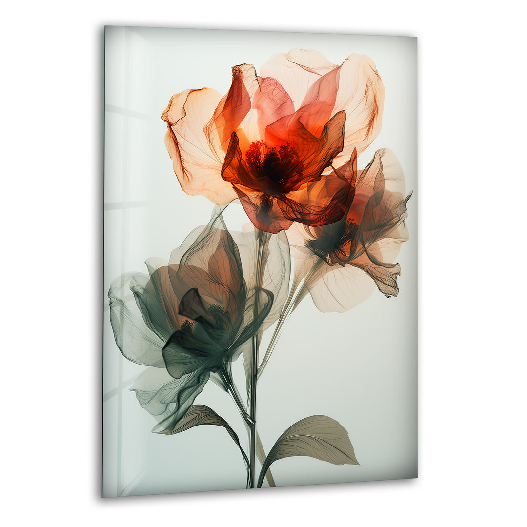 Watercolor Red Flower Glass Wall Art, print on glass, glass printed photos