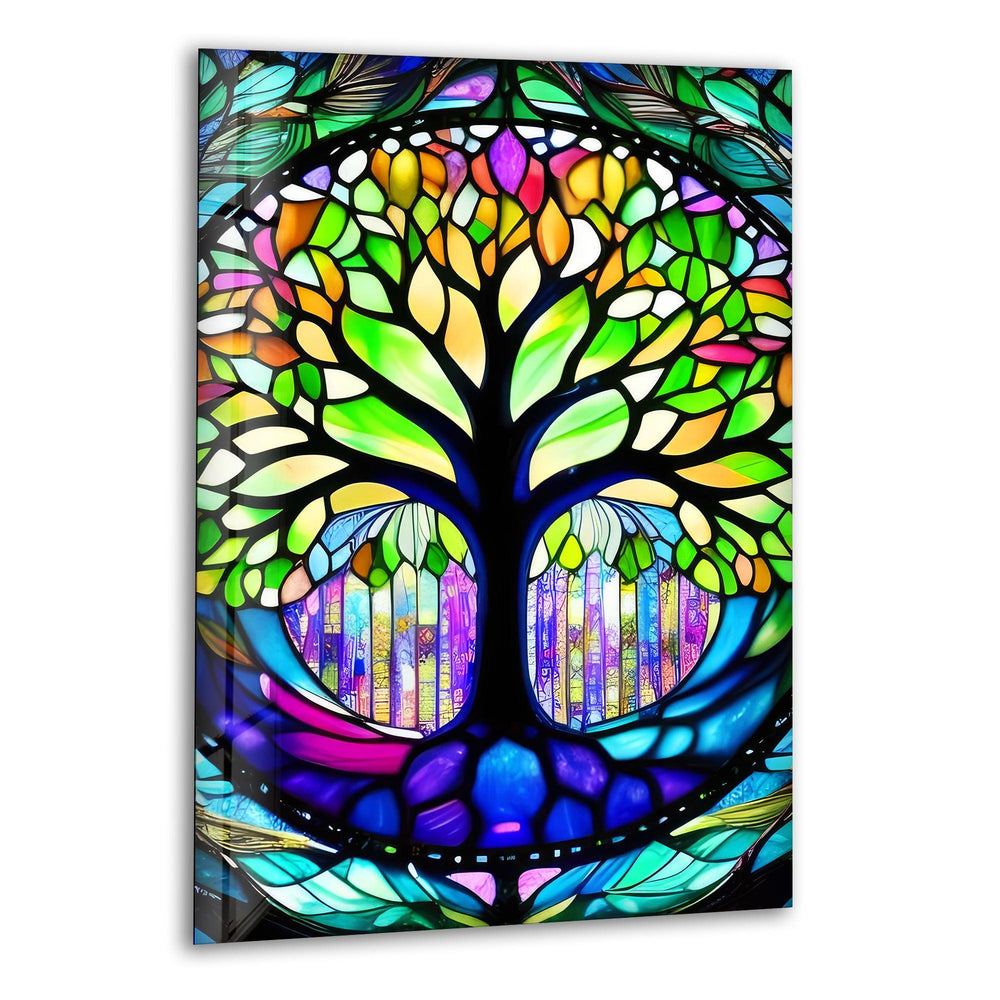 Stained Life Of Tree Glass Wall Art, print picture on glass, Tempered Glass Wall Art