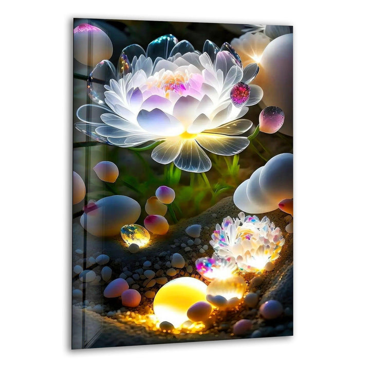 Glowing Lotus Flower Glass Wall Art, print picture on glass, Tempered Glass Wall Art