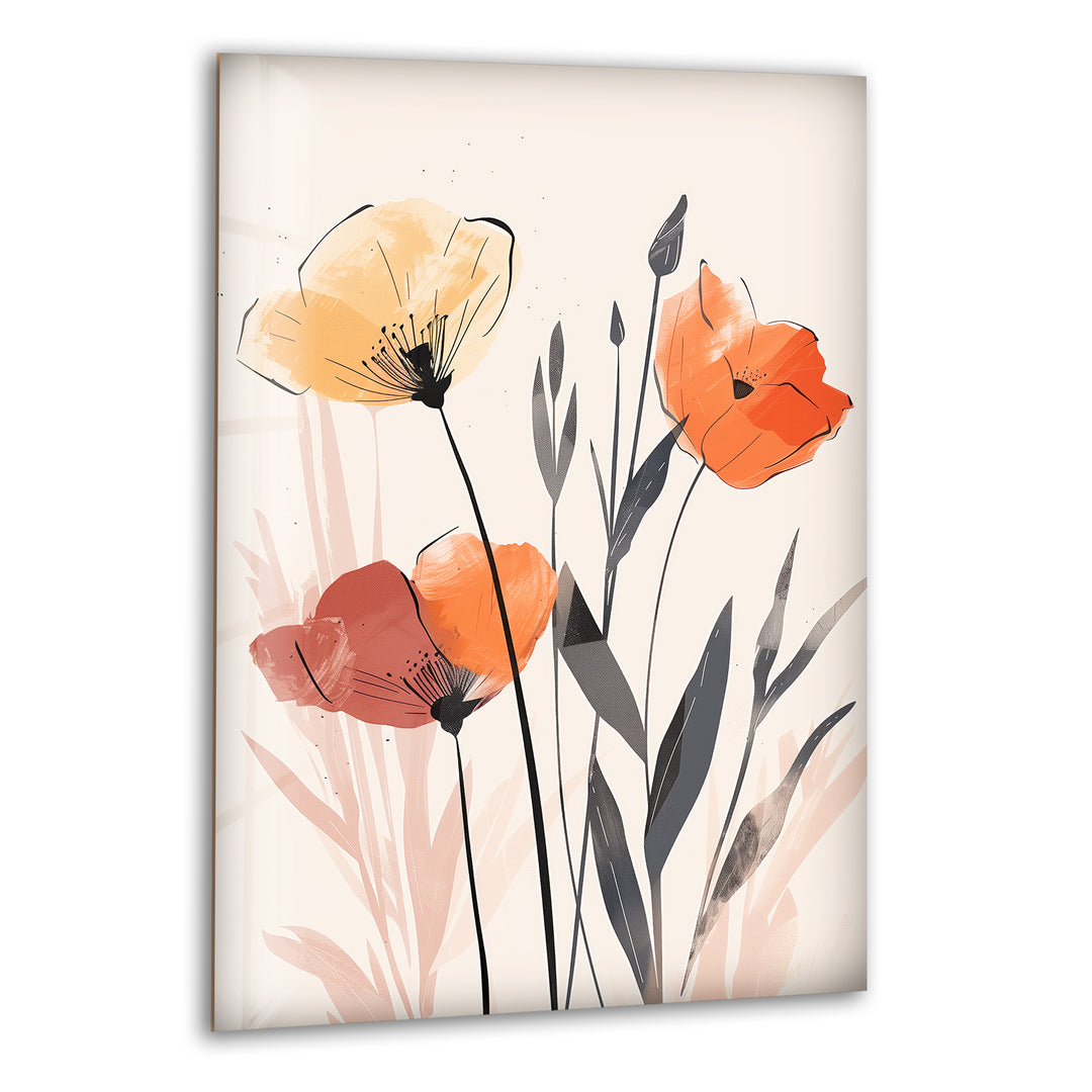 Watercolor Floral Plants Glass Wall Art, print on glass, glass printed photos