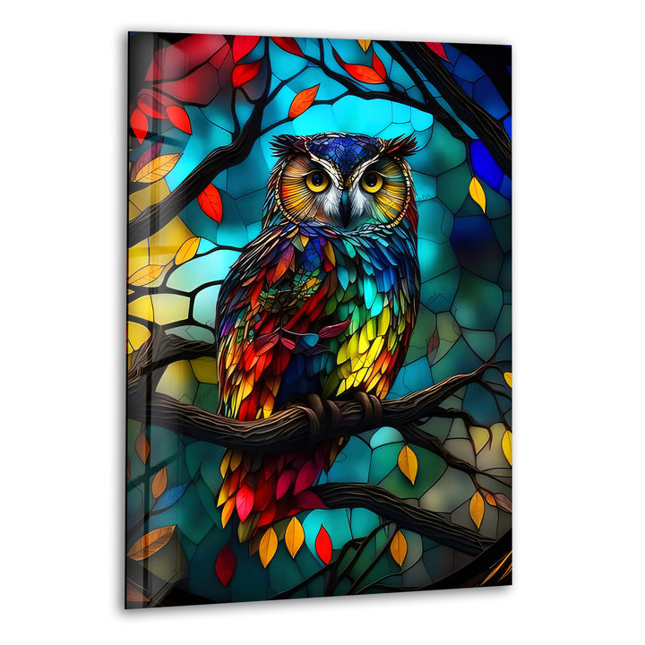 Brightly Coloured Owl Glass Wall Art custom glass photo prints, large glass prints