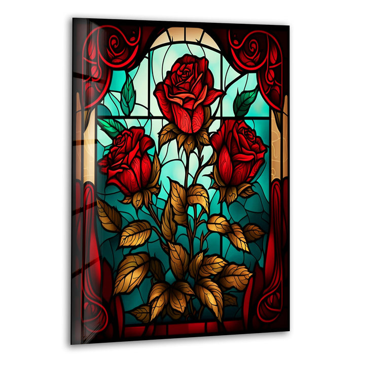 Stained Red Roses Glass Wall Art, print on glass, glass printed photos